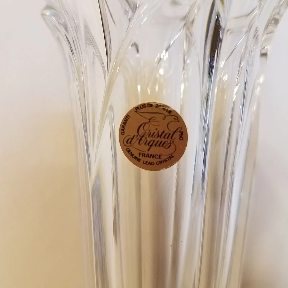 Cristal d'Arques Lead Crystal Footed Bud Vase Vintage Petal Details EUC‎